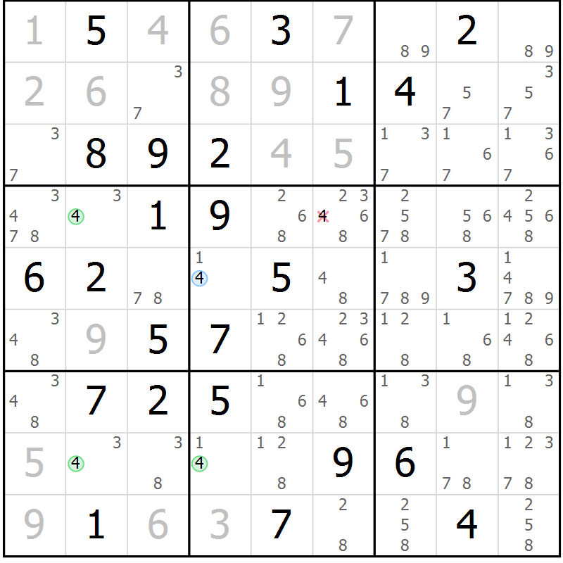 Position des candidats pour la solution de la Gr 69 page 72 du magazine de sudoku Virtuose n° 106