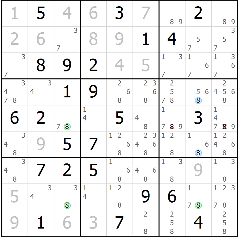Position des candidats pour la solution de la Gr 69 page 72 du magazine de sudoku Virtuose n° 106