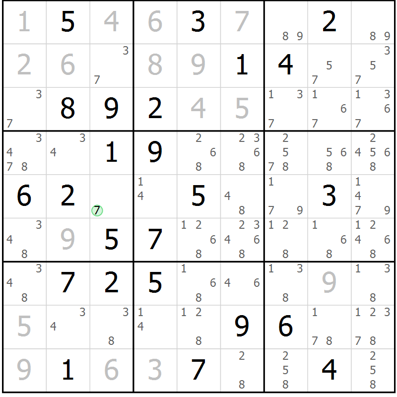 Position des candidats pour la solution de la Gr 69 page 72 du magazine de sudoku Virtuose n° 106