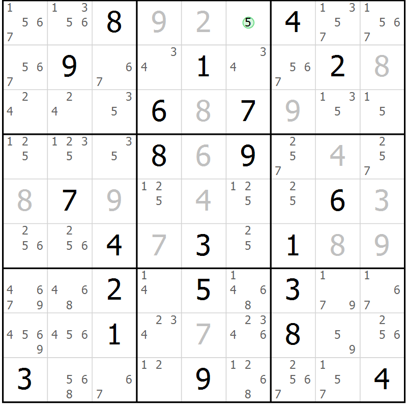 Position des candidats pour la solution de la Gr 7 page 10 du magazine de sudoku Virtuose n° 106
