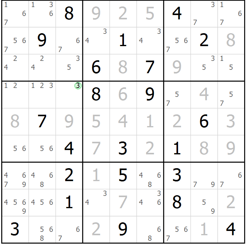 Position des candidats pour la solution de la Gr 7 page 10 du magazine de sudoku Virtuose n° 106
