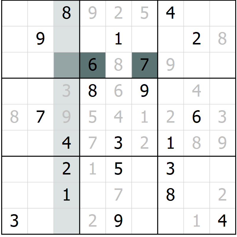 Position des candidats pour la solution de la Gr 7 page 10 du magazine de sudoku Virtuose n° 106