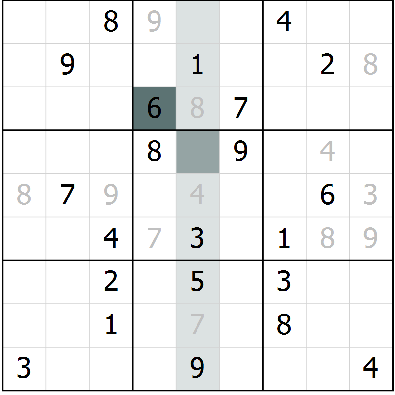 Position des candidats pour la solution de la Gr 7 page 10 du magazine de sudoku Virtuose n° 106