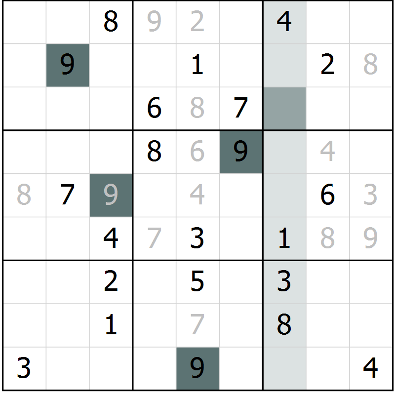 Position des candidats pour la solution de la Gr 7 page 10 du magazine de sudoku Virtuose n° 106