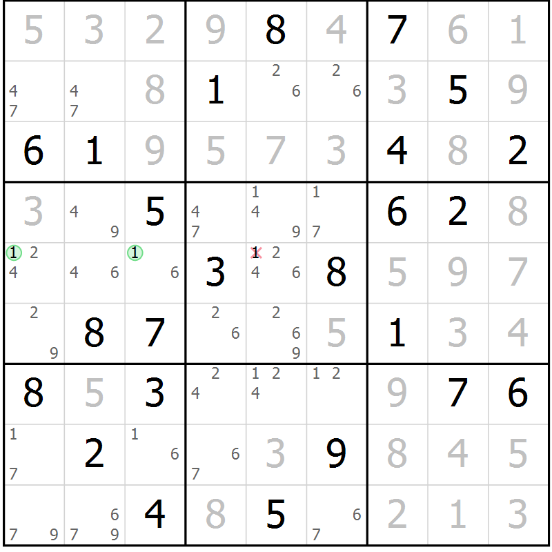 Position des candidats pour la solution de la Gr 70 page 73 du magazine de sudoku Virtuose n° 106