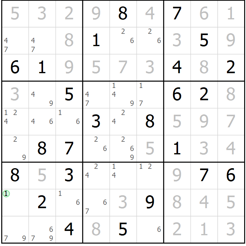 Position des candidats pour la solution de la Gr 70 page 73 du magazine de sudoku Virtuose n° 106