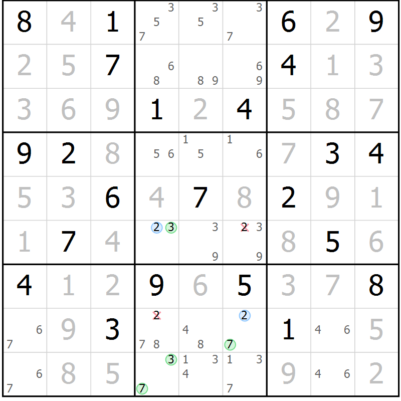 Position des candidats pour la solution de la Gr 71 page 74 du magazine de sudoku Virtuose n° 106