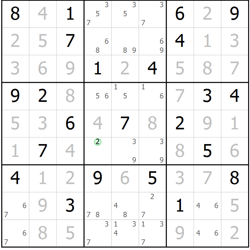 Position des candidats pour la solution de la Gr 71 page 74 du magazine de sudoku Virtuose n° 106