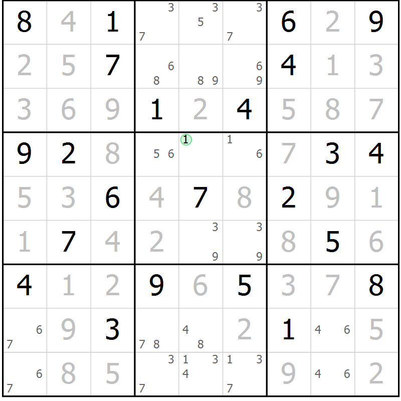 Position des candidats pour la solution de la Gr 71 page 74 du magazine de sudoku Virtuose n° 106