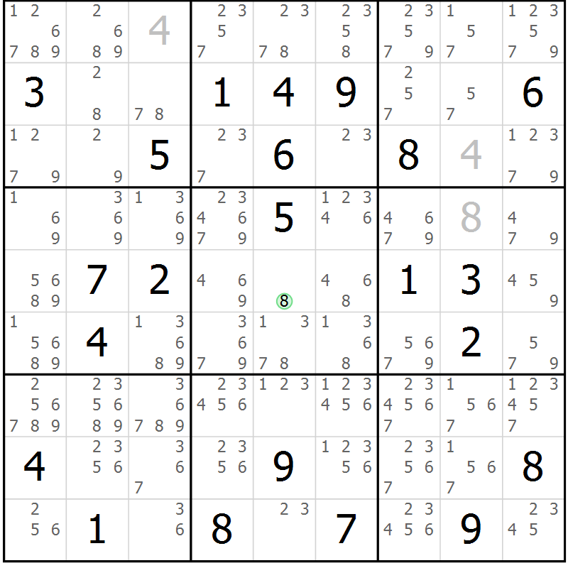 Position des candidats pour la solution de la Gr 72 page 75 du magazine de sudoku Virtuose n° 106