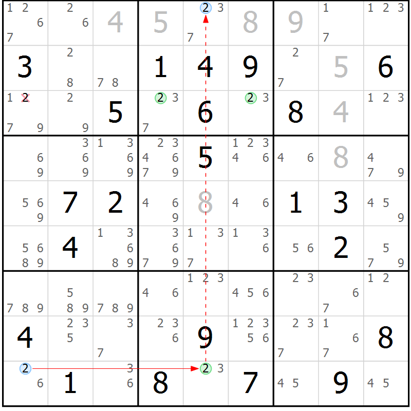 Position des candidats pour la solution de la Gr 72 page 75 du magazine de sudoku Virtuose n° 106