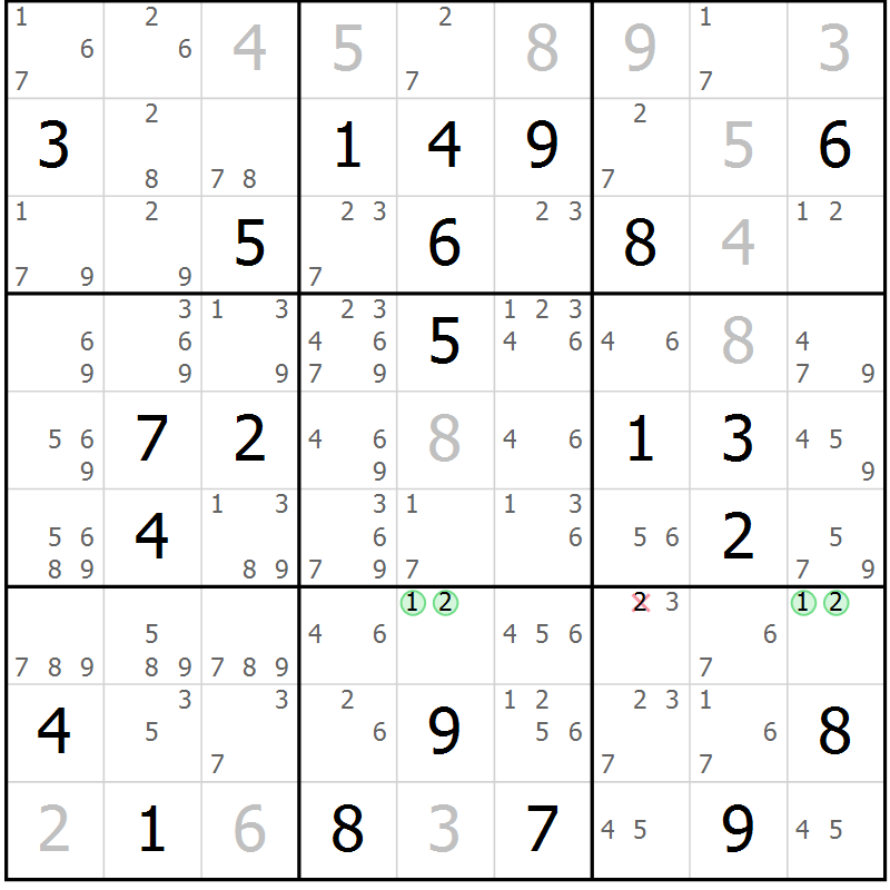Position des candidats pour la solution de la Gr 72 page 75 du magazine de sudoku Virtuose n° 106