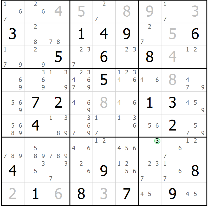 Position des candidats pour la solution de la Gr 72 page 75 du magazine de sudoku Virtuose n° 106