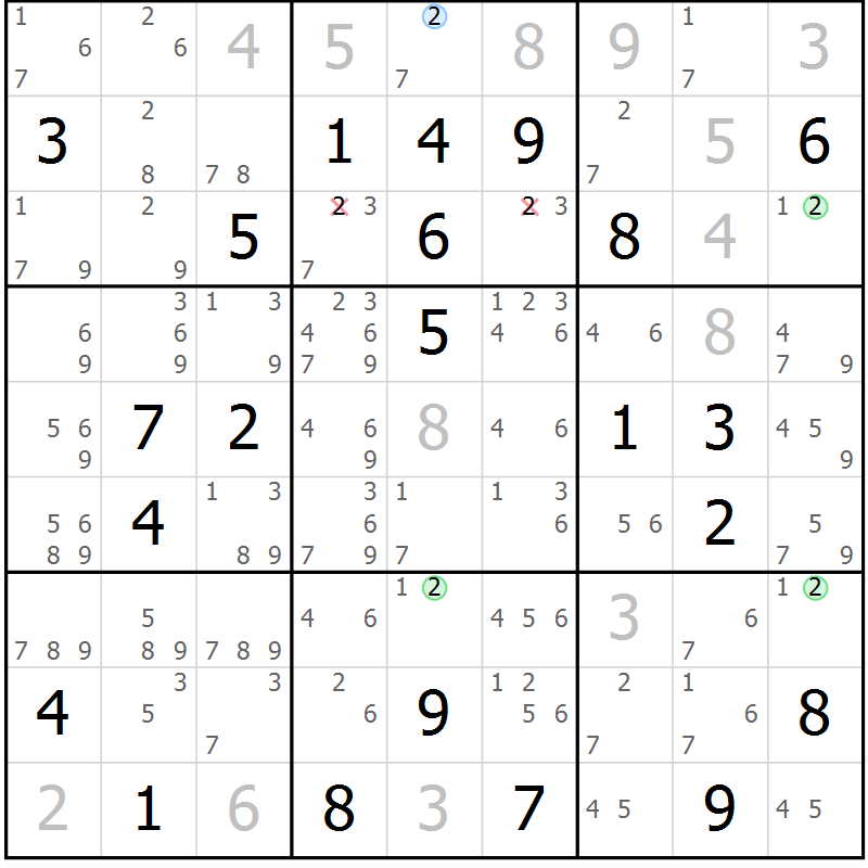 Position des candidats pour la solution de la Gr 72 page 75 du magazine de sudoku Virtuose n° 106