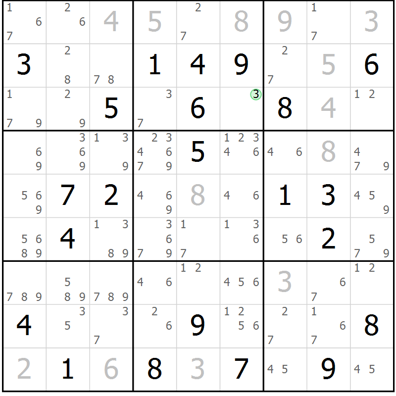 Position des candidats pour la solution de la Gr 72 page 75 du magazine de sudoku Virtuose n° 106