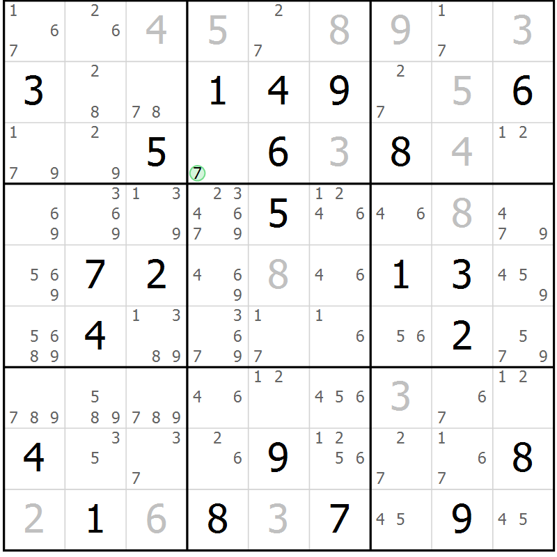 Position des candidats pour la solution de la Gr 72 page 75 du magazine de sudoku Virtuose n° 106