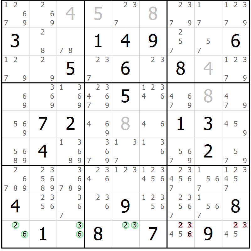 Position des candidats pour la solution de la Gr 72 page 75 du magazine de sudoku Virtuose n° 106