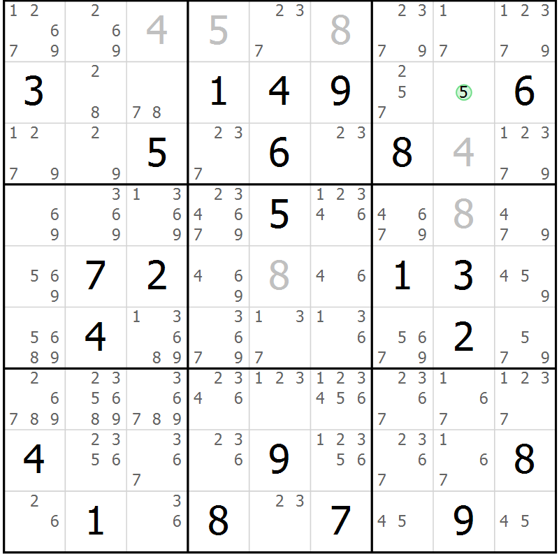 Position des candidats pour la solution de la Gr 72 page 75 du magazine de sudoku Virtuose n° 106