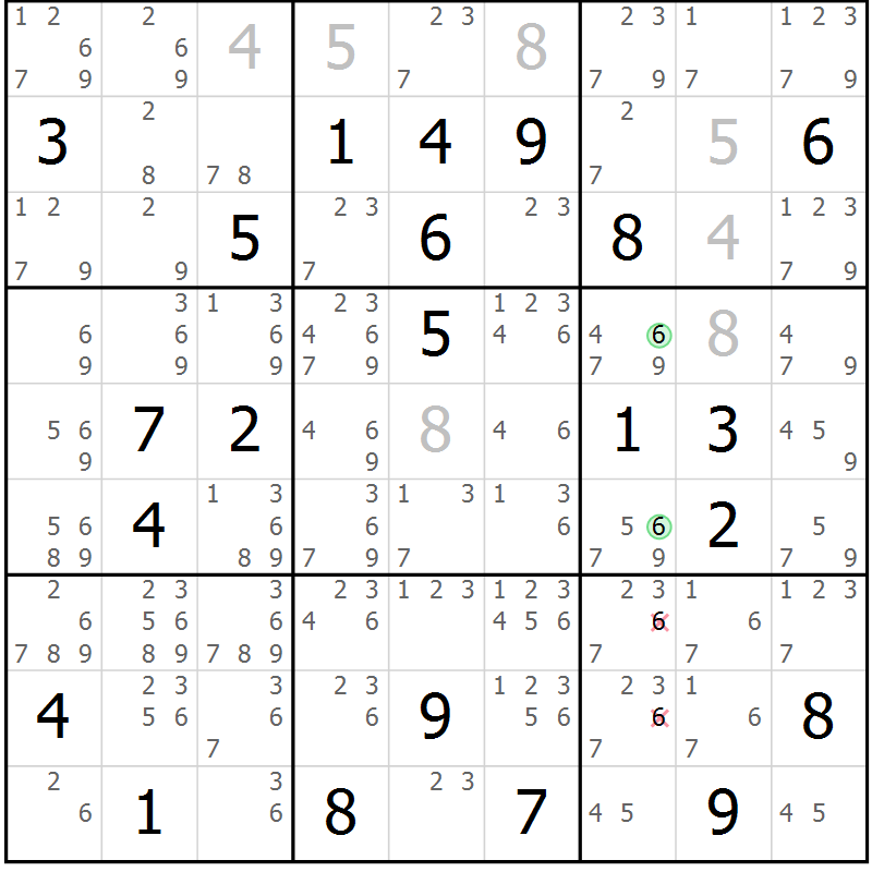 Position des candidats pour la solution de la Gr 72 page 75 du magazine de sudoku Virtuose n° 106