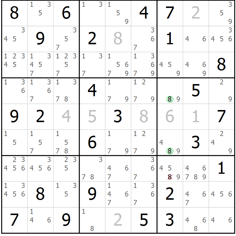 Position des candidats pour la solution de la Gr 73 page 76 du magazine de sudoku Virtuose n° 106