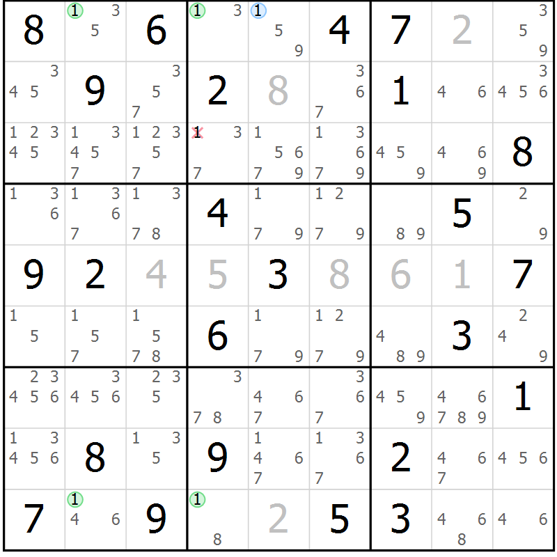 Position des candidats pour la solution de la Gr 73 page 76 du magazine de sudoku Virtuose n° 106