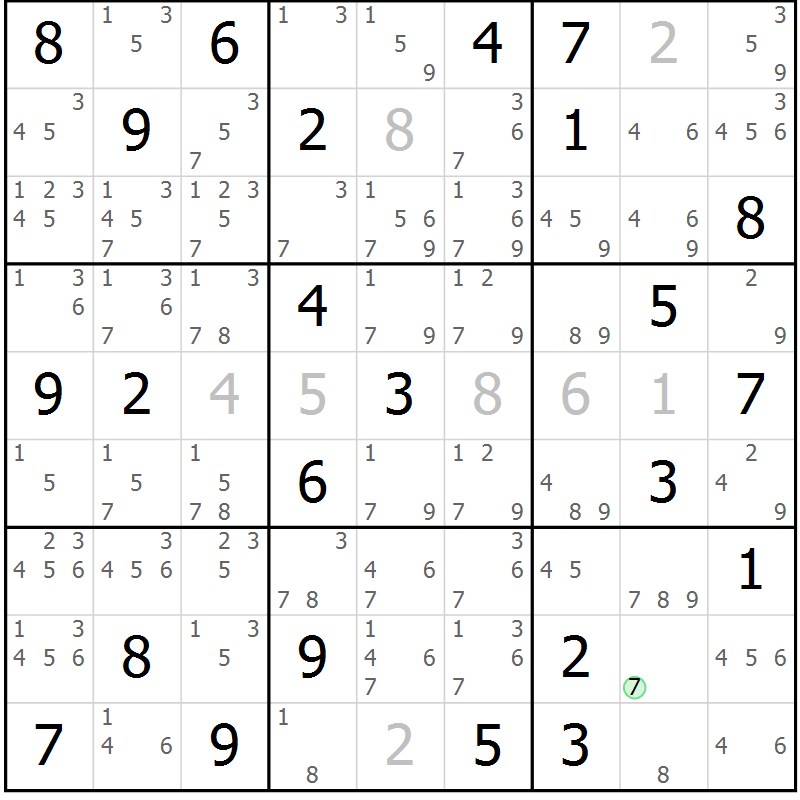 Position des candidats pour la solution de la Gr 73 page 76 du magazine de sudoku Virtuose n° 106