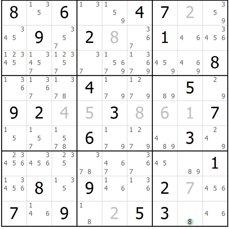 Position des candidats pour la solution de la Gr 73 page 76 du magazine de sudoku Virtuose n° 106