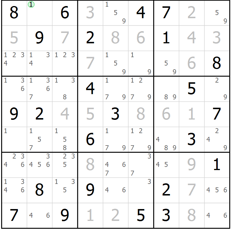 Position des candidats pour la solution de la Gr 73 page 76 du magazine de sudoku Virtuose n° 106