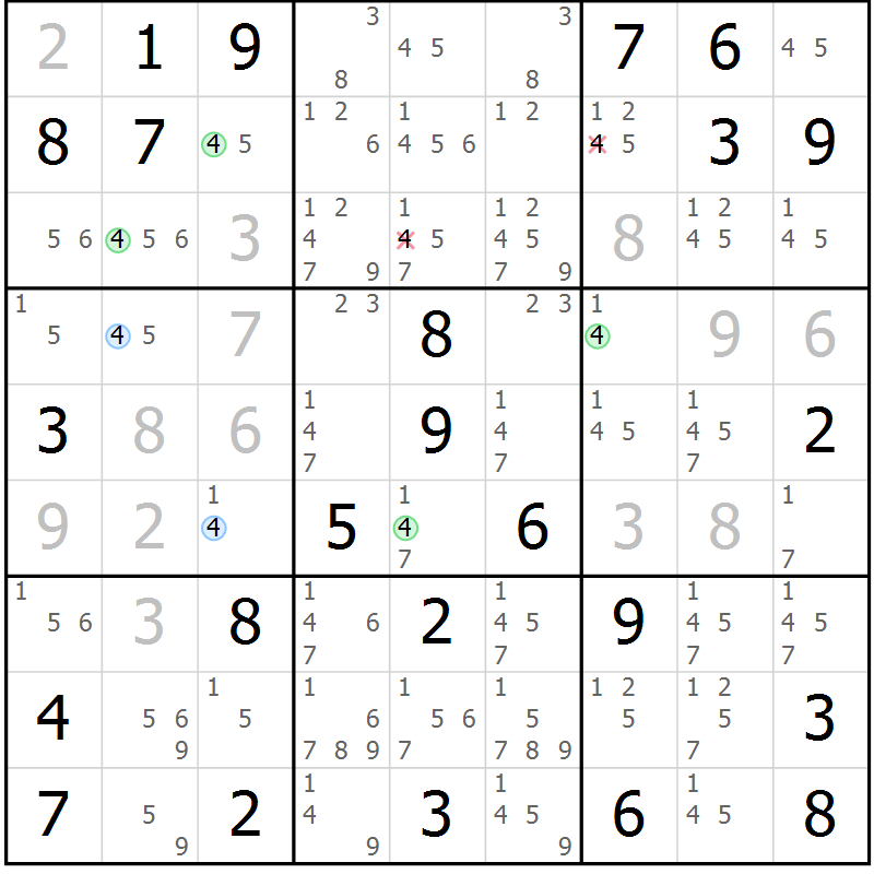 Position des candidats pour la solution de la Gr 74 page 77 du magazine de sudoku Virtuose n° 106