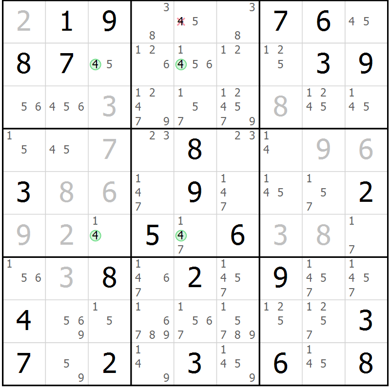 Position des candidats pour la solution de la Gr 74 page 77 du magazine de sudoku Virtuose n° 106