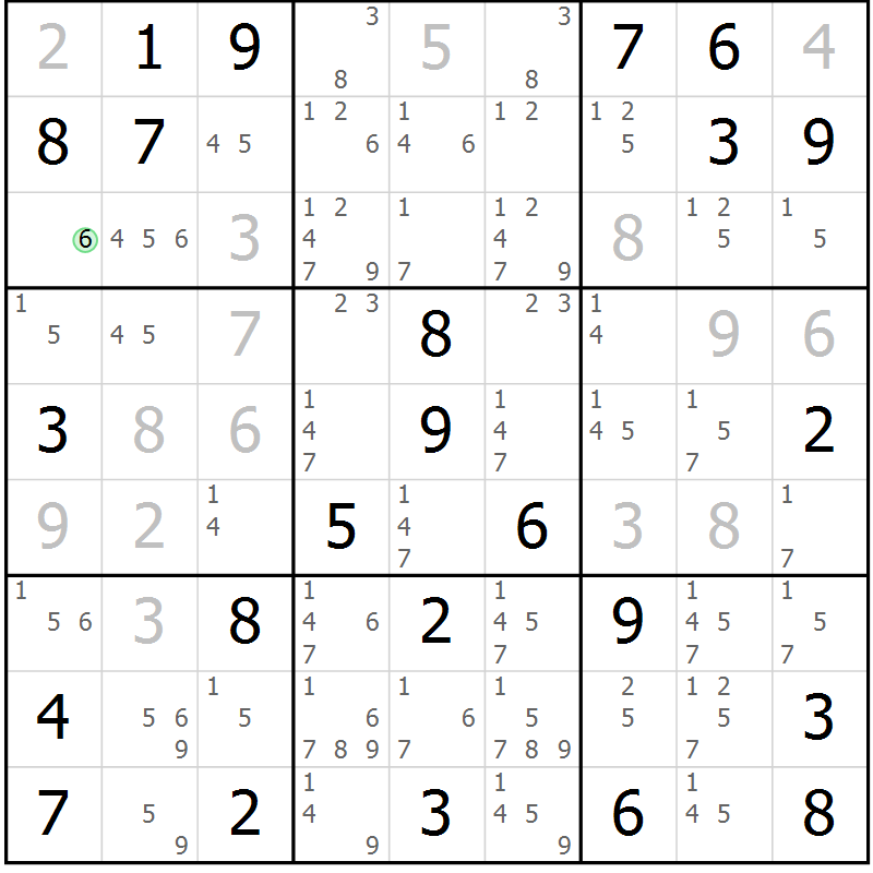 Position des candidats pour la solution de la Gr 74 page 77 du magazine de sudoku Virtuose n° 106
