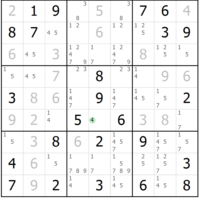 Position des candidats pour la solution de la Gr 74 page 77 du magazine de sudoku Virtuose n° 106
