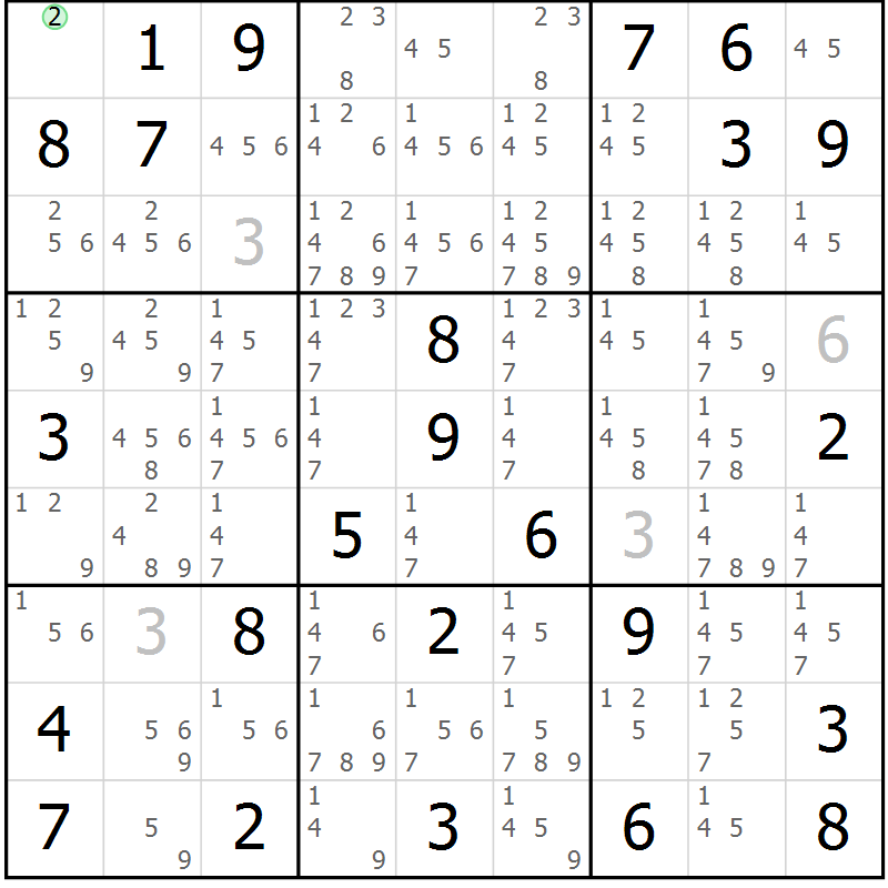 Position des candidats pour la solution de la Gr 74 page 77 du magazine de sudoku Virtuose n° 106