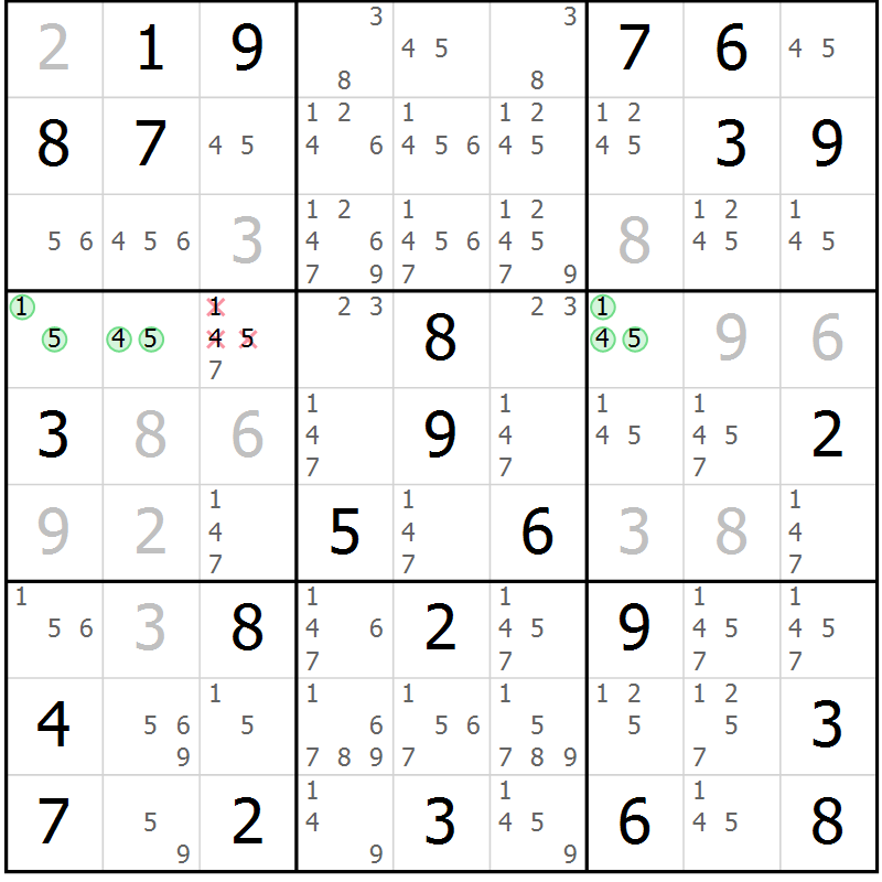 Position des candidats pour la solution de la Gr 74 page 77 du magazine de sudoku Virtuose n° 106