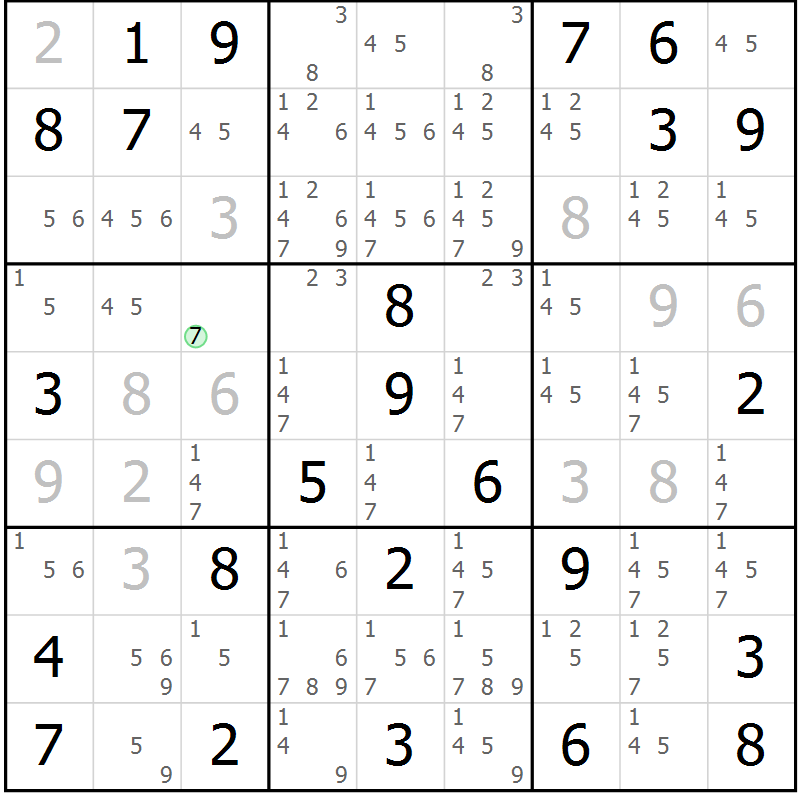 Position des candidats pour la solution de la Gr 74 page 77 du magazine de sudoku Virtuose n° 106