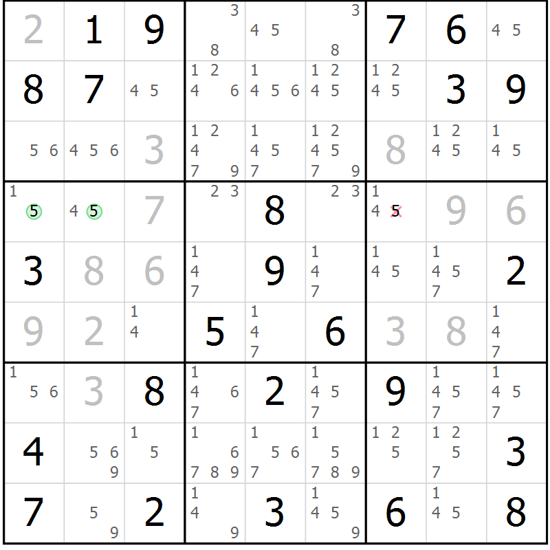 Position des candidats pour la solution de la Gr 74 page 77 du magazine de sudoku Virtuose n° 106