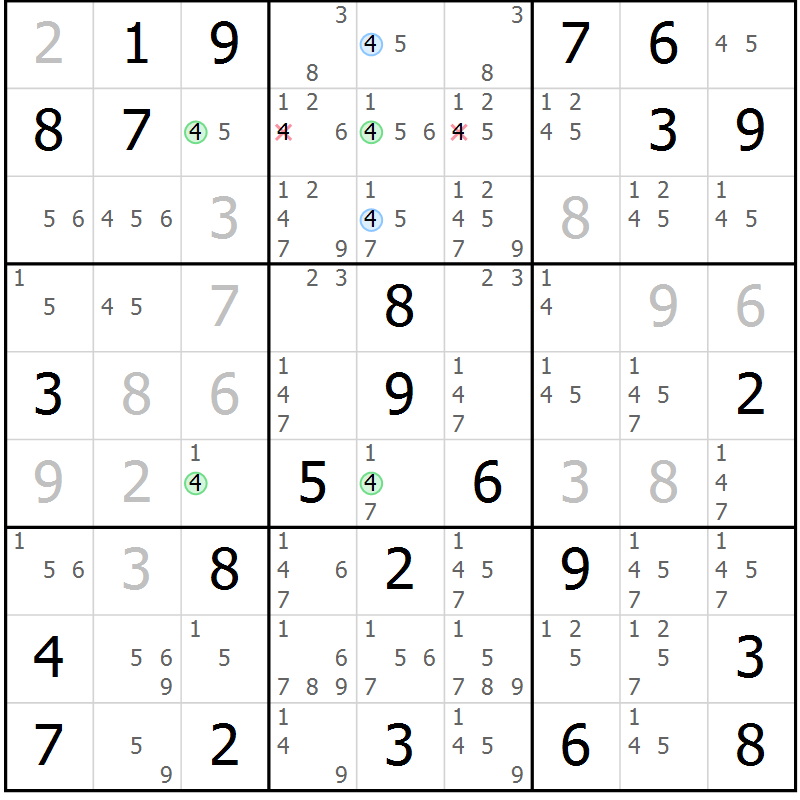 Position des candidats pour la solution de la Gr 74 page 77 du magazine de sudoku Virtuose n° 106