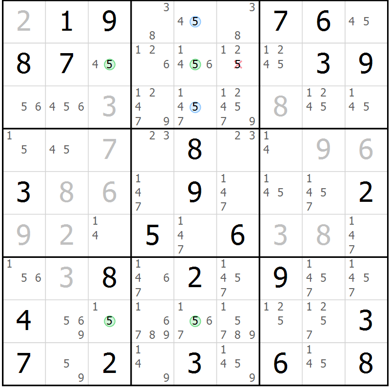 Position des candidats pour la solution de la Gr 74 page 77 du magazine de sudoku Virtuose n° 106