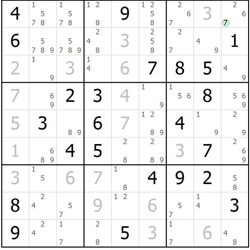 Position des candidats pour la solution de la Gr 75 page 78 du magazine de sudoku Virtuose n° 106