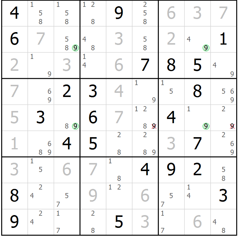 Position des candidats pour la solution de la Gr 75 page 78 du magazine de sudoku Virtuose n° 106