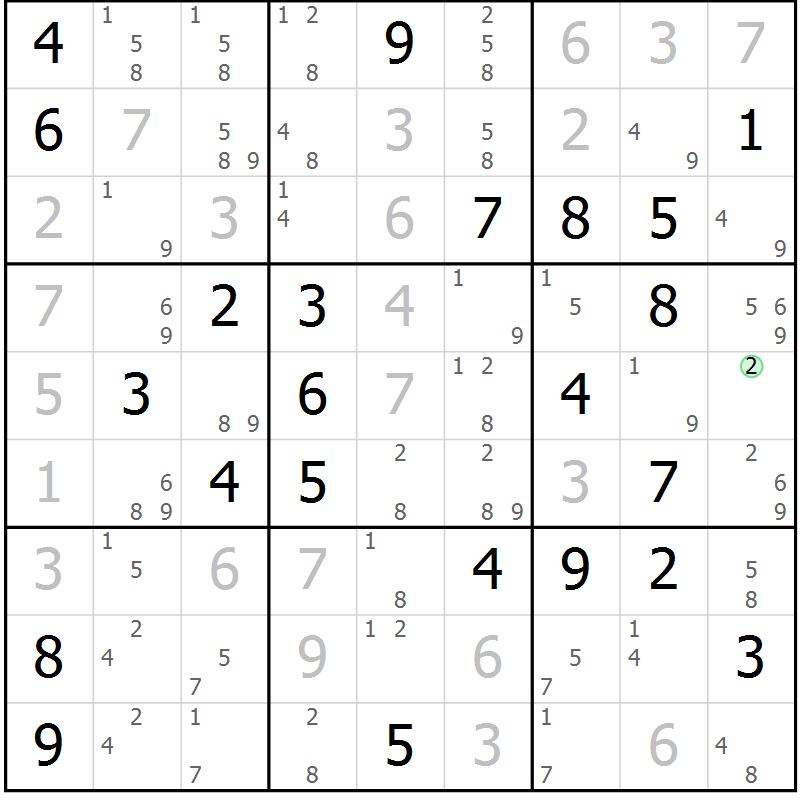 Position des candidats pour la solution de la Gr 75 page 78 du magazine de sudoku Virtuose n° 106