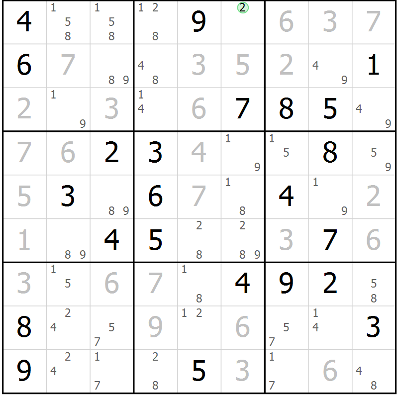 Position des candidats pour la solution de la Gr 75 page 78 du magazine de sudoku Virtuose n° 106