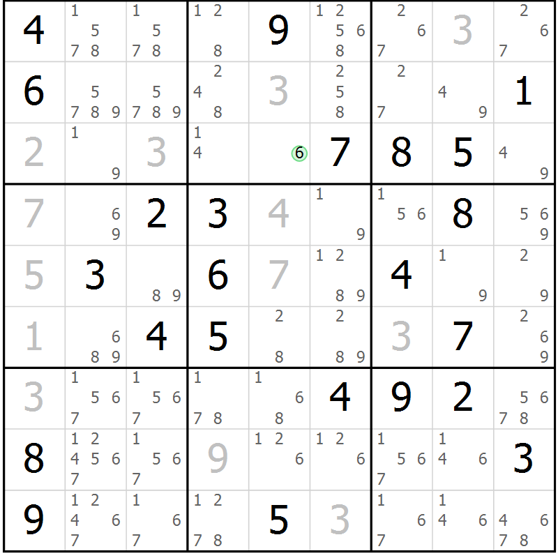 Position des candidats pour la solution de la Gr 75 page 78 du magazine de sudoku Virtuose n° 106