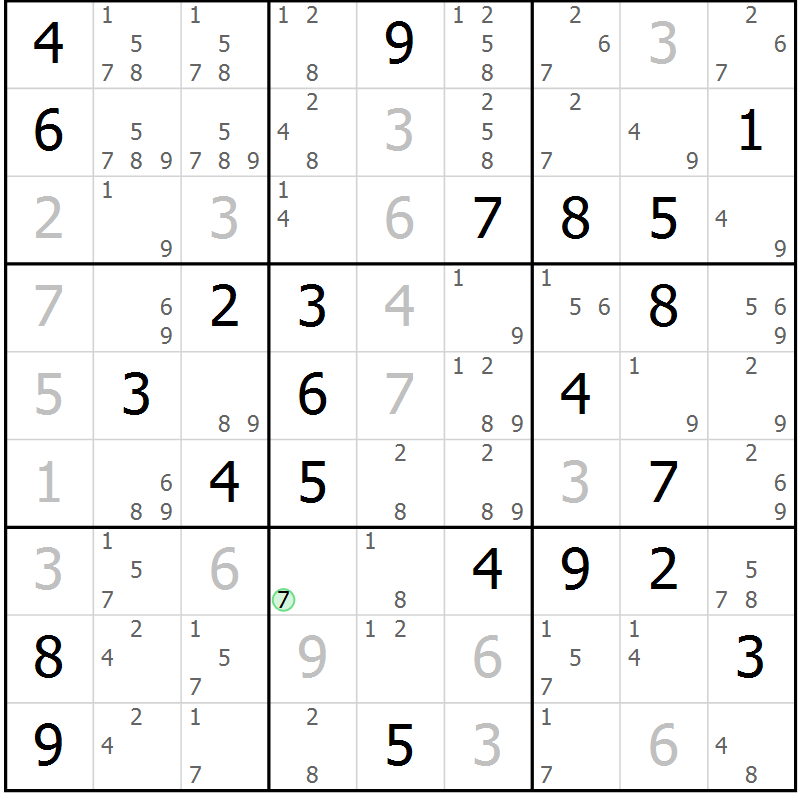 Position des candidats pour la solution de la Gr 75 page 78 du magazine de sudoku Virtuose n° 106