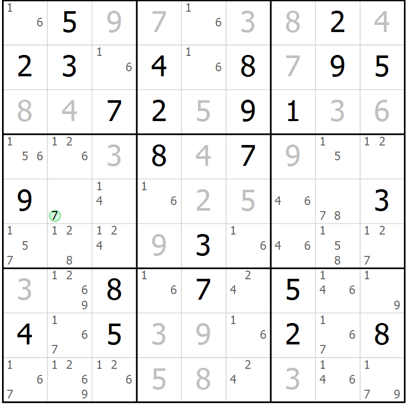 Position des candidats pour la solution de la Gr 76 page 79 du magazine de sudoku Virtuose n° 106