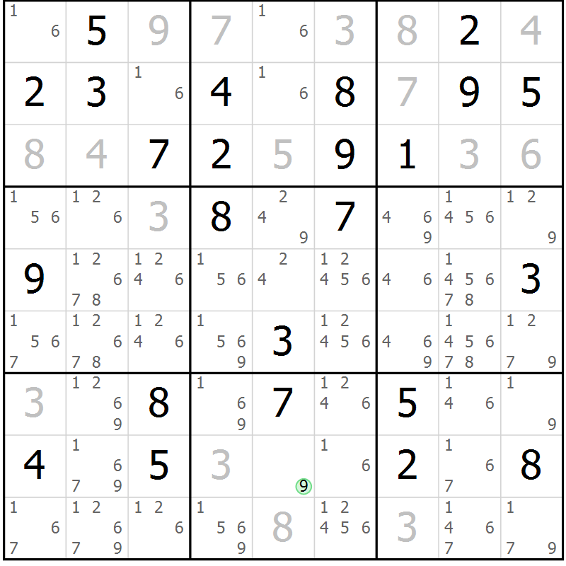 Position des candidats pour la solution de la Gr 76 page 79 du magazine de sudoku Virtuose n° 106