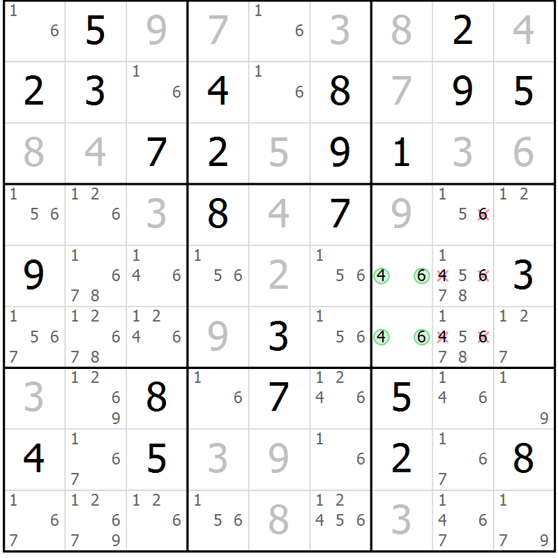 Position des candidats pour la solution de la Gr 76 page 79 du magazine de sudoku Virtuose n° 106