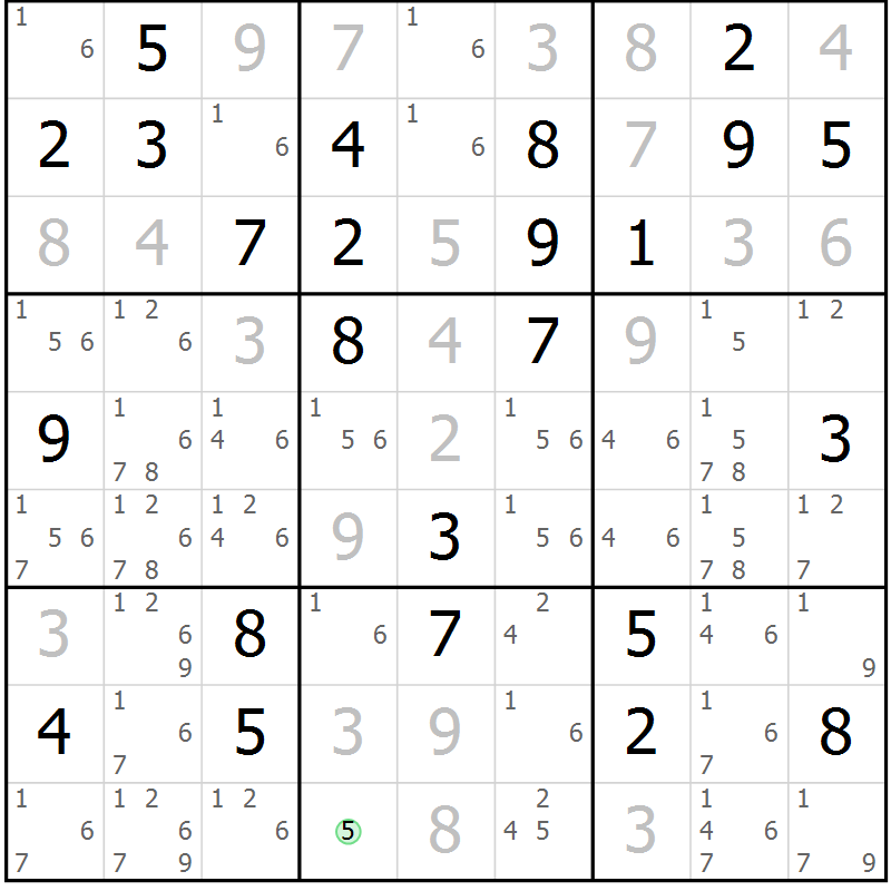 Position des candidats pour la solution de la Gr 76 page 79 du magazine de sudoku Virtuose n° 106