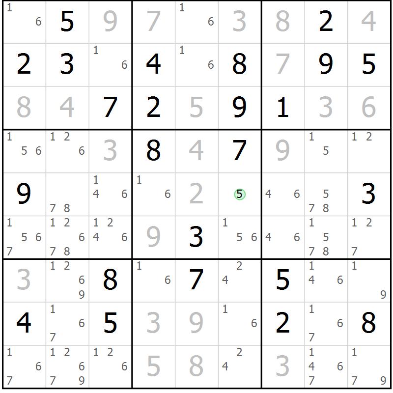 Position des candidats pour la solution de la Gr 76 page 79 du magazine de sudoku Virtuose n° 106