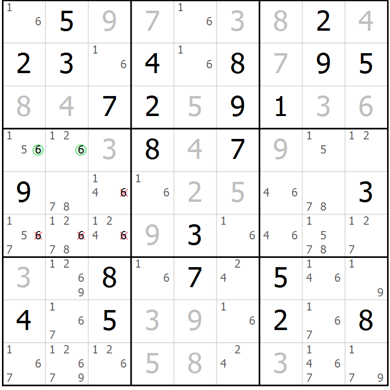 Position des candidats pour la solution de la Gr 76 page 79 du magazine de sudoku Virtuose n° 106